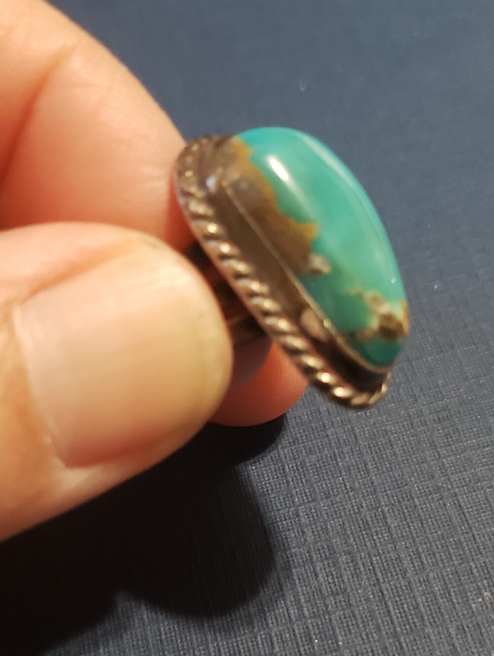 Turquoise Teardrop Sterling-Style Ring - Blue Green Stone - Picture 6 of 7